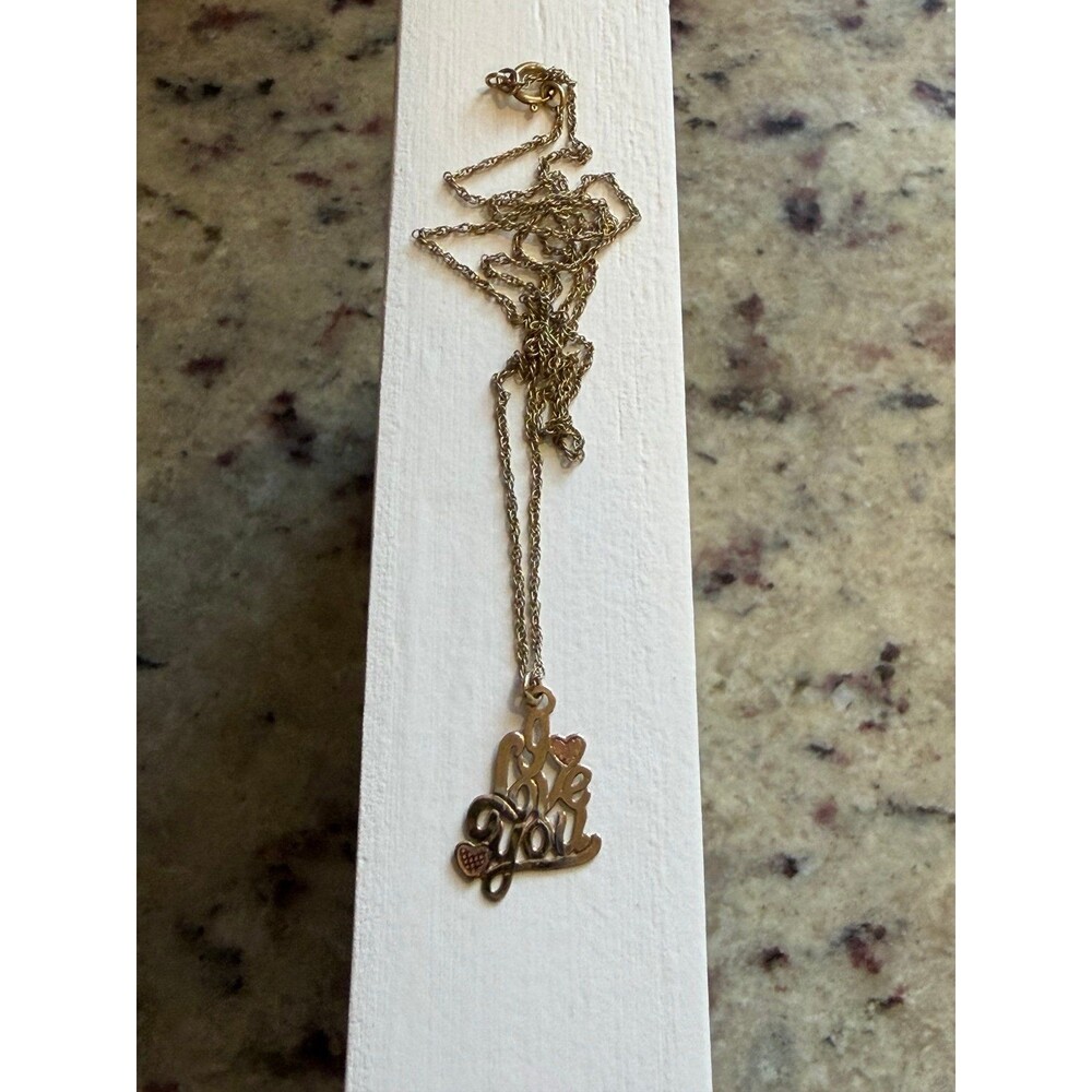 14K Gold Filled “I Love You” Pendant Necklace w/ Heart Accents